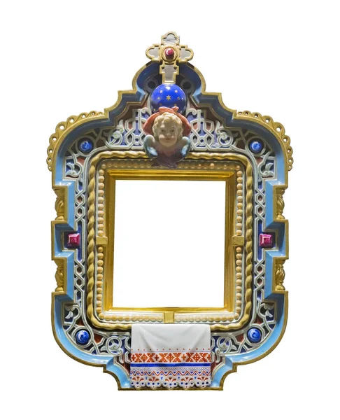 Porcelain frame for paintings, mirrors or photo isolated on white background. Design element with clipping path