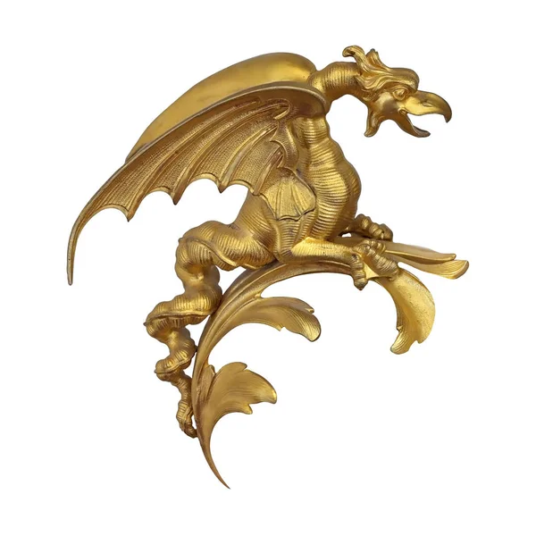 Altın Dekoratif Eleman Ejderha Beyaz Arka Plan Üzerinde Izole Kırpma — Stok fotoğraf