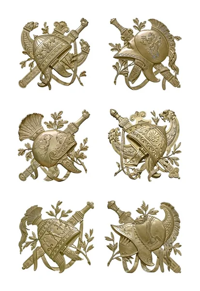 Set Elementi Decorativi Dorati Degli Interni Con Immagine Del Casco — Foto Stock