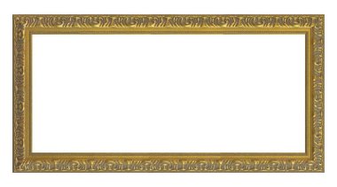 Beyaz arkaplanda izole edilmiş resimler, aynalar veya fotoğraf için panoramik altın çerçeve