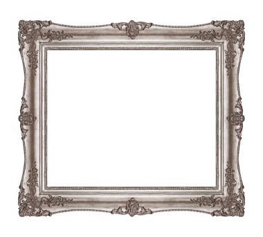 Beyaz arka planda izole edilmiş resimler, aynalar ya da fotoğraf için gümüş çerçeve. Kırpma yolu ile tasarım ögesi