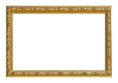 Tablolar, aynalar veya beyaz arka planda izole edilmiş fotoğraf için altın çerçeve. Kırpma yolu ile tasarım ögesi