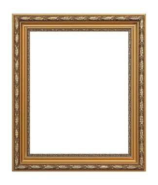 Tablolar, aynalar veya beyaz arka planda izole edilmiş fotoğraf için altın çerçeve. Kırpma yolu ile tasarım ögesi