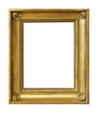 Tablolar, aynalar veya beyaz arka planda izole edilmiş fotoğraf için altın çerçeve. Kırpma yolu ile tasarım ögesi