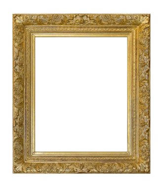 Beyaz arkaplanda izole edilmiş resimler, aynalar veya fotoğraf için altın çerçeve