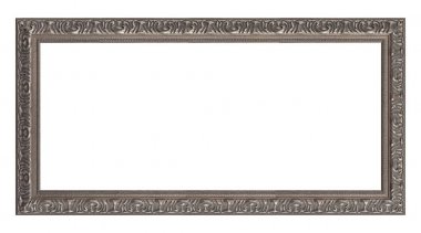 Beyaz arkaplanda izole edilmiş resimler, aynalar veya fotoğraf için panoramik gümüş çerçeve