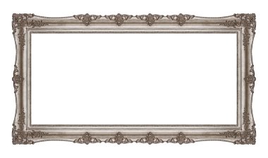 Beyaz arka planda izole edilmiş resimler, aynalar veya fotoğraf için panoramik gümüş çerçeve. Kırpma yolu ile tasarım ögesi