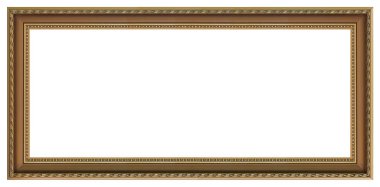 Beyaz arkaplanda izole edilmiş resimler, aynalar veya fotoğraf için panoramik altın çerçeve