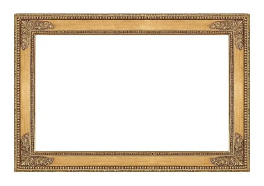 Beyaz arkaplanda izole edilmiş resimler, aynalar veya fotoğraf için panoramik altın çerçeve