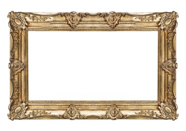 Beyaz arkaplanda izole edilmiş resimler, aynalar veya fotoğraf için panoramik altın çerçeve