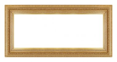 Beyaz arkaplanda izole edilmiş resimler, aynalar veya fotoğraf için panoramik altın çerçeve