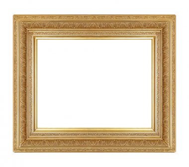 Tablolar, aynalar veya beyaz arka planda izole edilmiş fotoğraf için altın çerçeve. Kırpma yolu ile tasarım ögesi