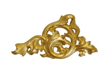 Beyaz arka planda izole Altın dekoratif çiçek elemanı. Kırpma yolu ile tasarım öğesi