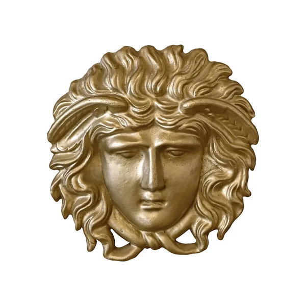 古い宮殿の内部にギリシャの女神の黄金のマスク クリッピング パスを使用したデザイン要素 — ストック写真