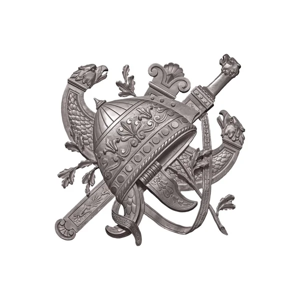 古代ギリシア神話のヘルメットをイメージしたインテリアのシルバー装飾要素 要素は白い背景に分離されます クリッピング パスを使用したデザイン要素 — ストック写真