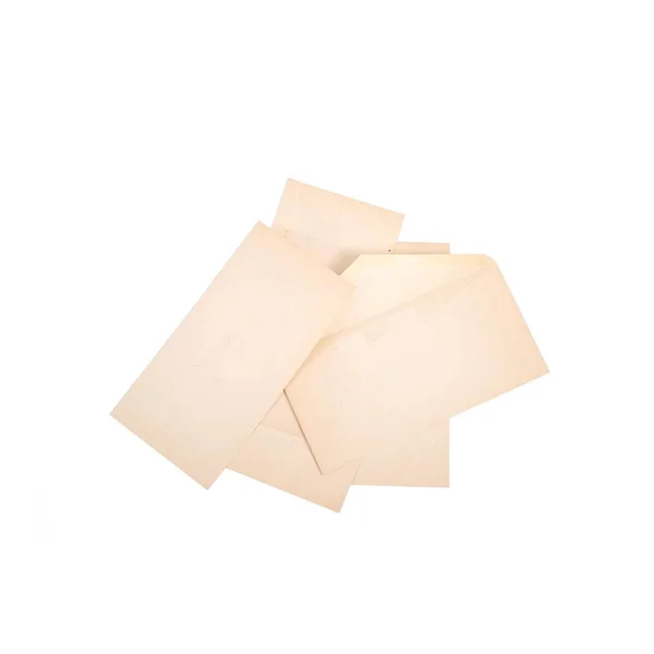 Pacote Envelopes Antigos Isolados Sobre Fundo Branco — Fotografia de Stock