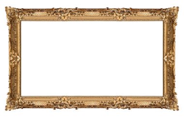Beyaz arkaplanda izole edilmiş resimler, aynalar veya fotoğraf için panoramik altın çerçeve
