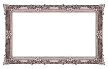 Beyaz arkaplanda izole edilmiş resimler, aynalar veya fotoğraf için panoramik gümüş çerçeve