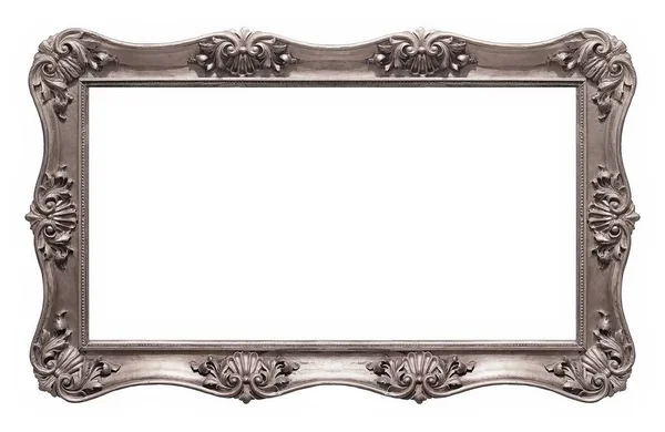 Panoramic Silver Frame Paintings Mirrors Photo Isolated White Background — Stock Photo, Image