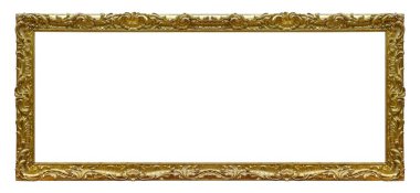 Beyaz arkaplanda izole edilmiş resimler, aynalar veya fotoğraf için panoramik altın çerçeve