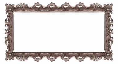Beyaz arkaplanda izole edilmiş resimler, aynalar veya fotoğraf için panoramik gümüş çerçeve
