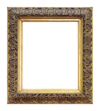 Beyaz arkaplanda izole edilmiş resimler, aynalar veya fotoğraf için altın çerçeve