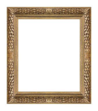 Beyaz arkaplanda izole edilmiş resimler, aynalar veya fotoğraf için altın çerçeve