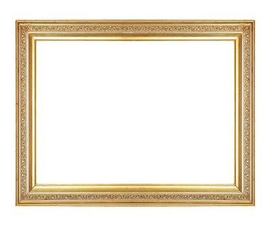 Beyaz arkaplanda izole edilmiş resimler, aynalar veya fotoğraf için altın çerçeve