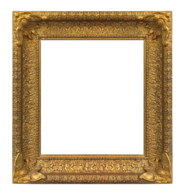 Beyaz arkaplanda izole edilmiş resimler, aynalar veya fotoğraf için altın çerçeve