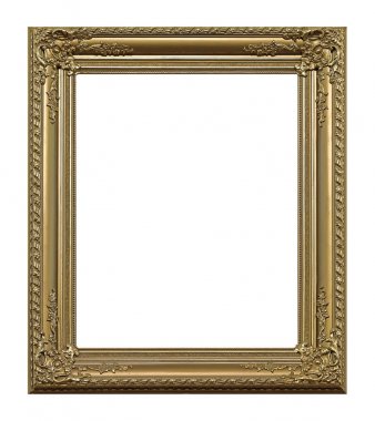 Tablolar, aynalar veya beyaz arka planda izole edilmiş fotoğraf için altın çerçeve. Kırpma yolu ile tasarım ögesi
