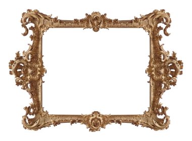 Tablolar, aynalar veya beyaz arka planda izole edilmiş fotoğraf için altın çerçeve. Kırpma yolu ile tasarım ögesi