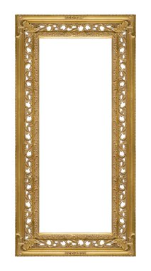 Beyaz arka planda izole edilmiş resimler, aynalar veya fotoğraf için panoramik altın çerçeve. Kırpma yolu ile tasarım ögesi