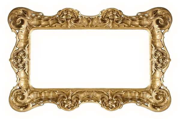 Panoramic Golden Frame Paintings Mirrors Photo Isolated White Background — Stock Photo, Image