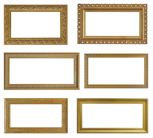 Set Golden Panoramic Frames Paintings Mirrors Photos — Stock Photo, Image