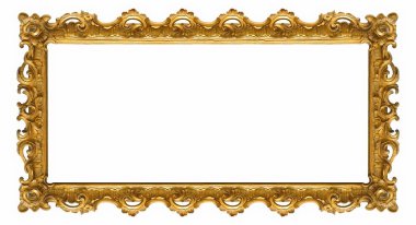 Beyaz arkaplanda izole edilmiş resimler, aynalar veya fotoğraf için panoramik altın çerçeve