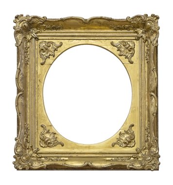 Tablolar, aynalar veya beyaz arka planda izole edilmiş fotoğraf için altın çerçeve. Kırpma yolu ile tasarım ögesi