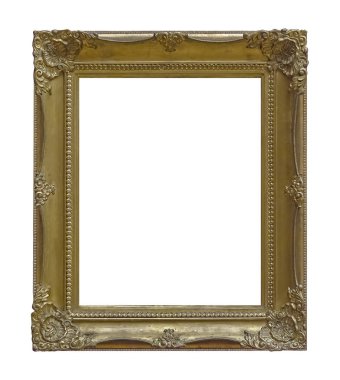 Tablolar, aynalar veya beyaz arka planda izole edilmiş fotoğraf için altın çerçeve. Kırpma yolu ile tasarım ögesi