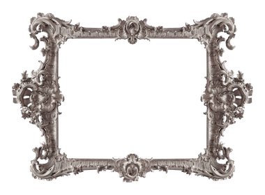 Beyaz arka planda izole edilmiş resimler, aynalar ya da fotoğraf için gümüş çerçeve. Kırpma yolu ile tasarım ögesi