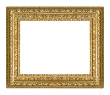 Tablolar, aynalar veya beyaz arka planda izole edilmiş fotoğraf için altın çerçeve. Kırpma yolu ile tasarım ögesi