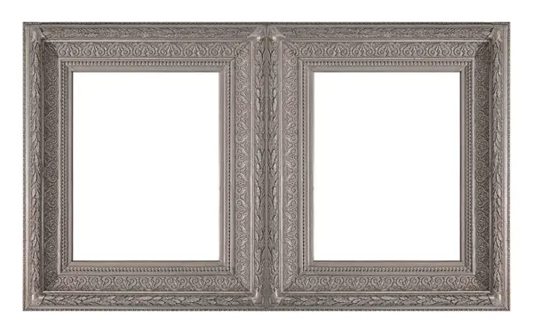 Moldura Dupla Prata Díptico Para Pinturas Espelhos Fotos Isoladas Sobre — Fotografia de Stock