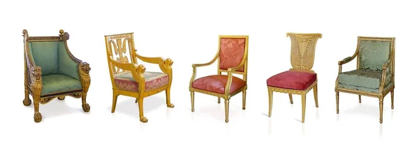 Set Golden Chairs Isolated White Background — Stock Photo, Image
