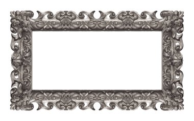 Beyaz arka planda izole edilmiş resimler, aynalar veya fotoğraf için panoramik gümüş çerçeve. Kırpma yolu ile tasarım ögesi