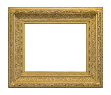Beyaz arkaplanda izole edilmiş resimler, aynalar veya fotoğraf için altın çerçeve