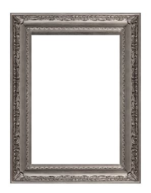 Beyaz arkaplanda izole edilmiş resimler, aynalar veya fotoğraf için gümüş çerçeve