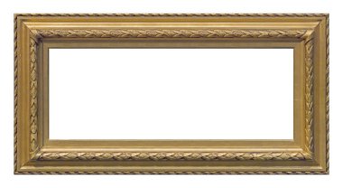 Beyaz arkaplanda izole edilmiş resimler, aynalar veya fotoğraf için panoramik altın çerçeve