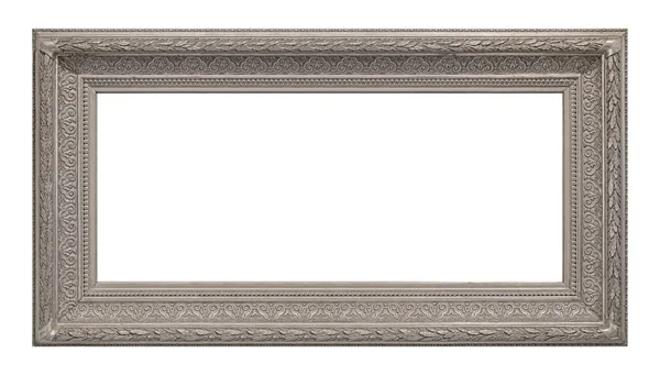 Panoramic Silver Frame Paintings Mirrors Photo Isolated White Background — Stock Photo, Image