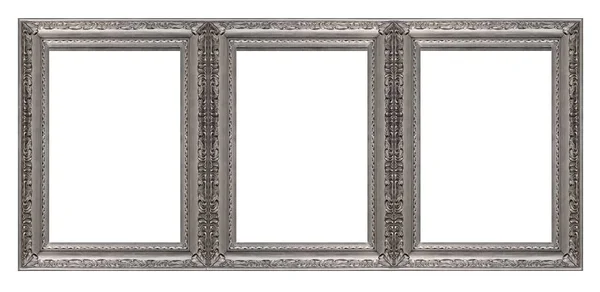 Cadre Triple Argenté Triptyque Pour Tableaux Miroirs Photos Isolés Sur — Photo