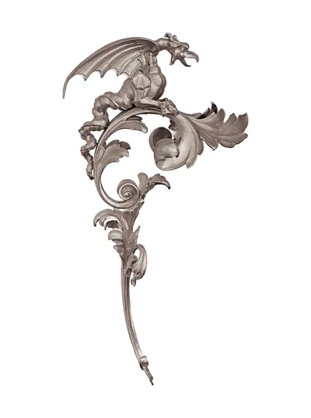 Silver Decorative Element Dragon Isolated White Background — Stock Photo, Image
