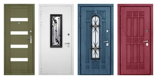 Set Models Entrance Metal Doors Isolated White Background — Stock Photo, Image