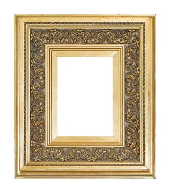 Beyaz arkaplanda izole edilmiş resimler, aynalar veya fotoğraf için altın çerçeve